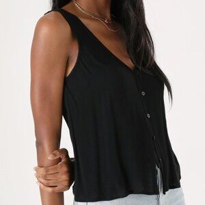 Lulus Sunny Essential Black Button-front Tank Top - Size M